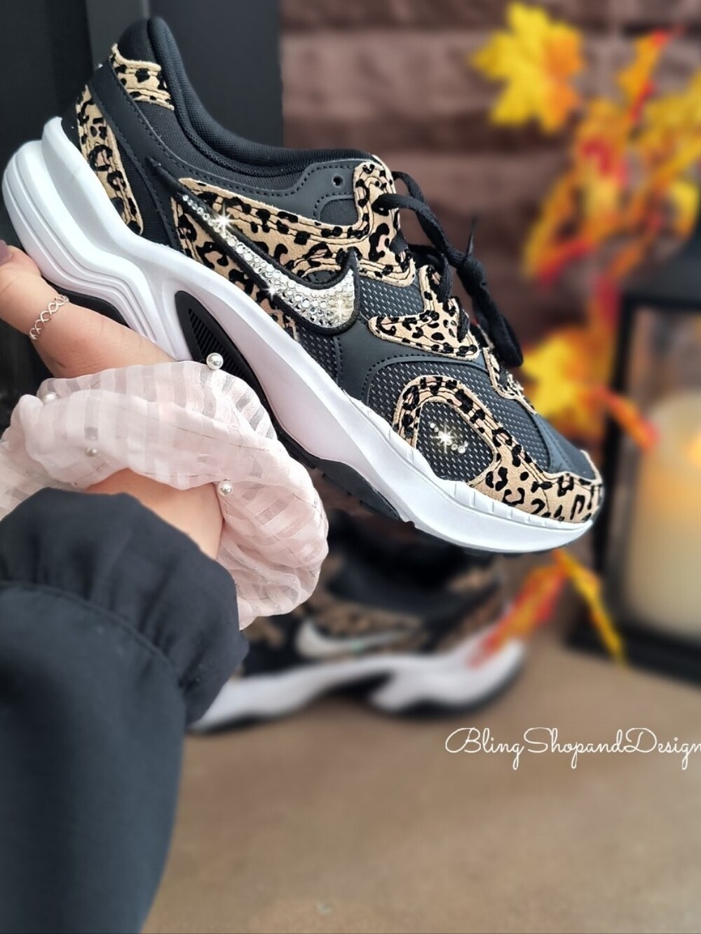 Bling Nike Women's Leopard Print Sneakers Shoes Customized with Crystals Al 8